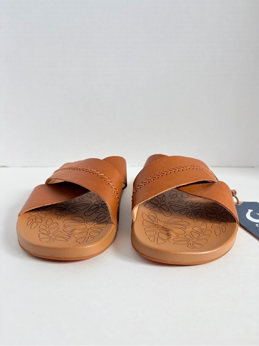 OluKai Kipea Olu Slide Sandals Cross Strap Shoes Cushioned Leather Brown Size 9 - Picture 8 of 15
